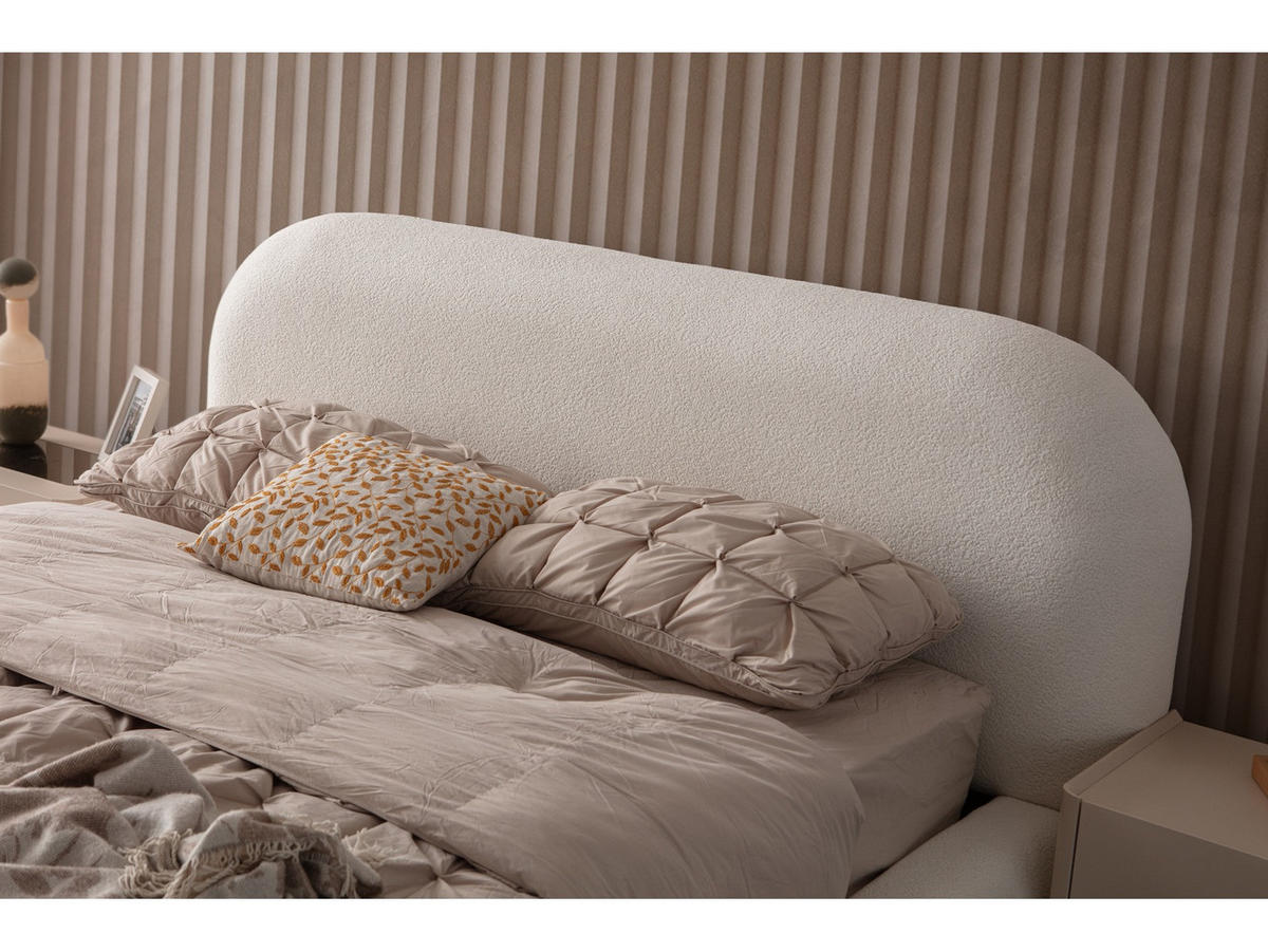 BETTANLAGE ALASKA Schlafzimmer-Set, 5-teilig, Creme, Bett mit Kopfteil, 2 Nachttische, Kleiderschrank und Kommode - Creme, Holzwerkstoff (160/200cm)