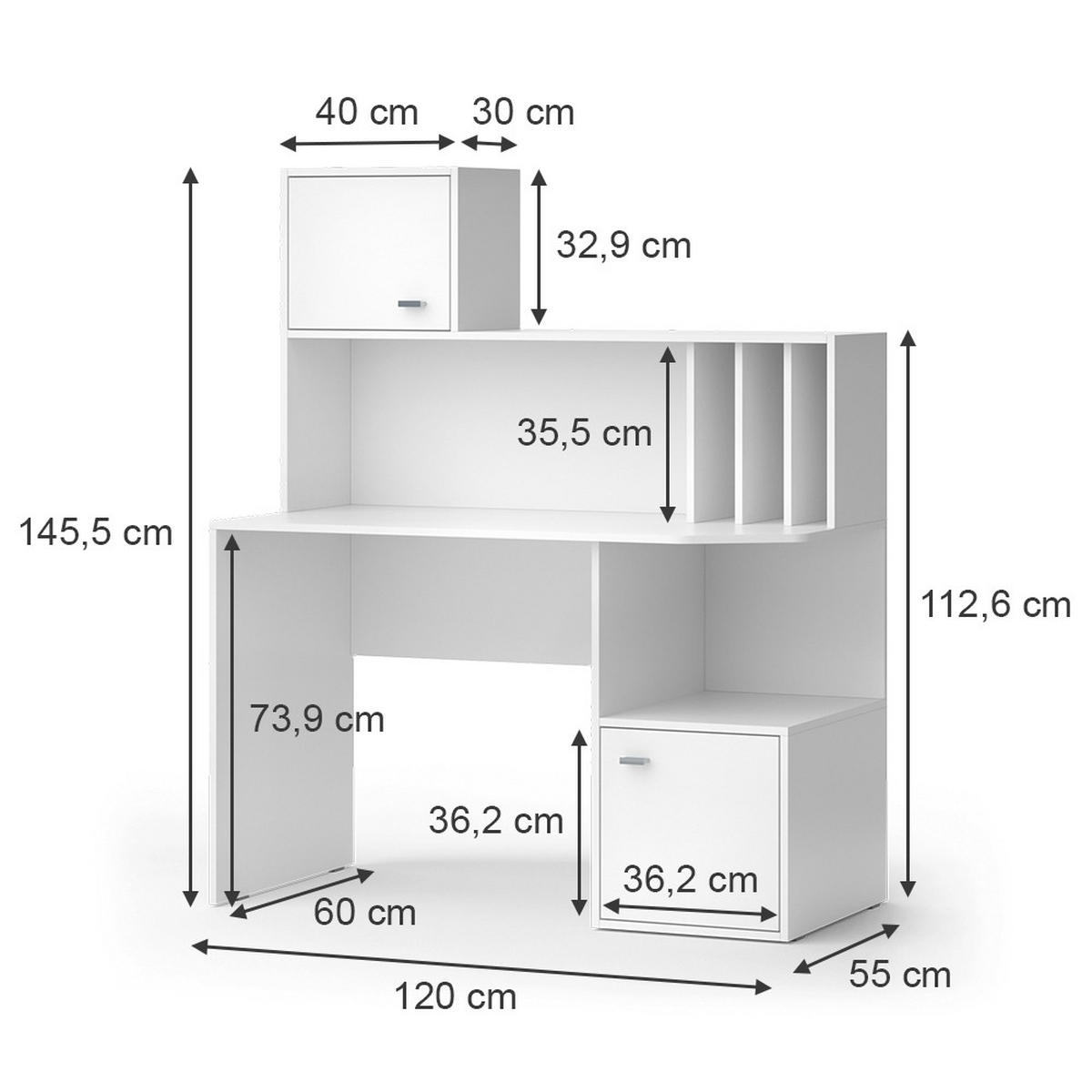 SCHREIBTISCH Alwin Weiß 115 x 55 cm mit 2 Türen - Weiß, Holzwerkstoff (55/115/76.4cm) - Vicco