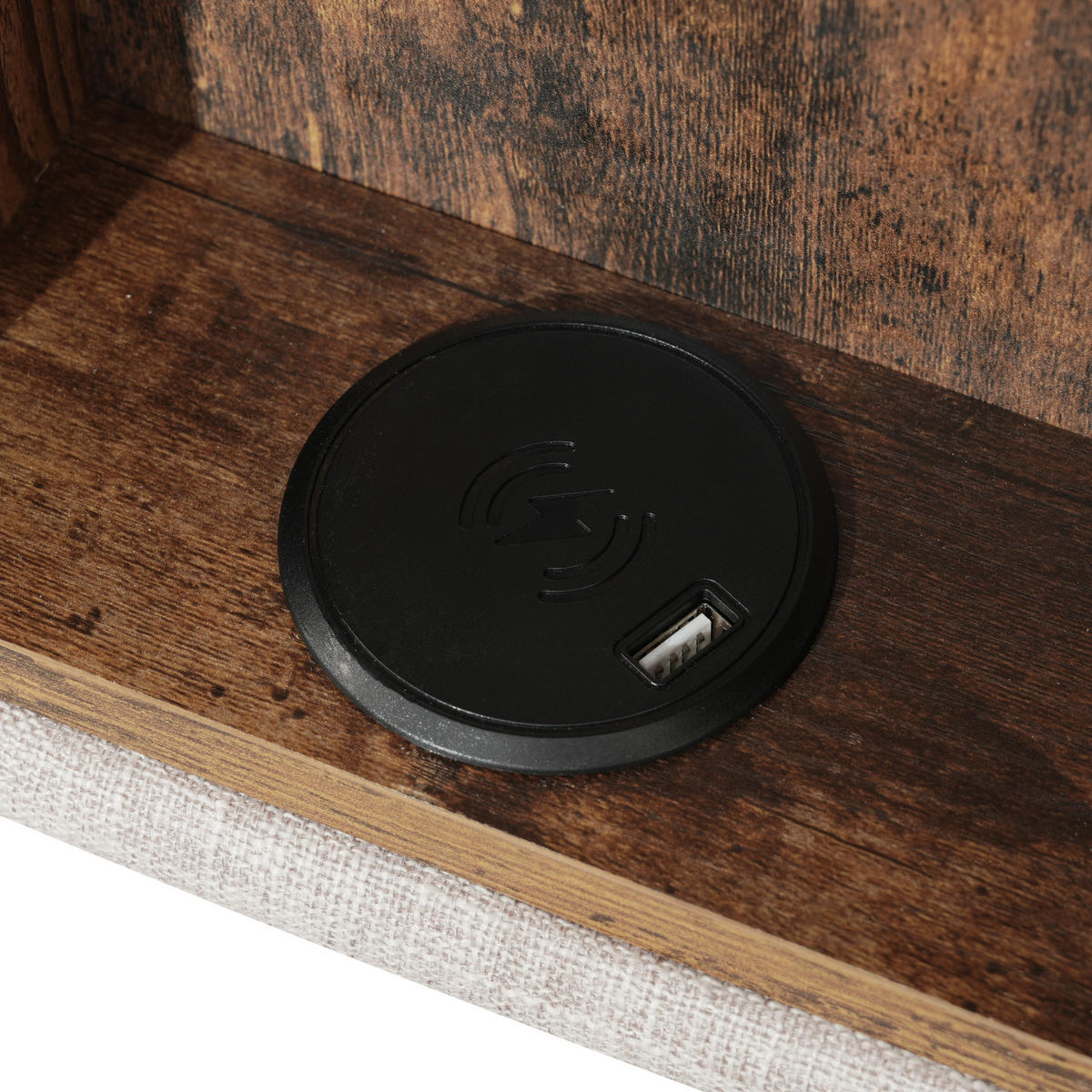 STAURAUMBETT 140/200 cm DE-01008, in Leinen Natur, kabellosem Laden und Matratze - Naturfarben, Metall (140/200cm) - ComfortXL