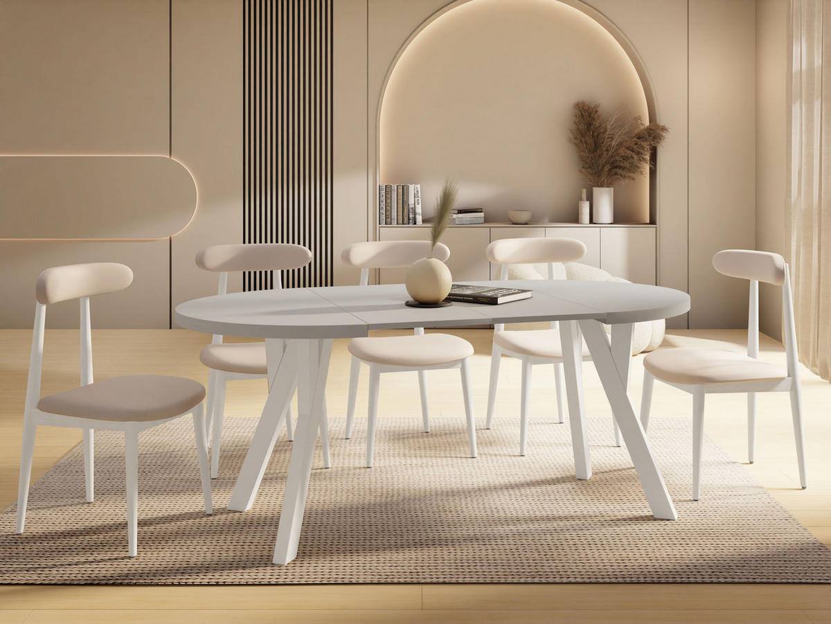 ESSTISCH Vero Weiß rund ausziehbar verlängerbar, Kaschmir 100-300/100/77 cm - Kaschmir/Weiß, Holz/Holzwerkstoff (100/100/77cm) - WFL GROUP