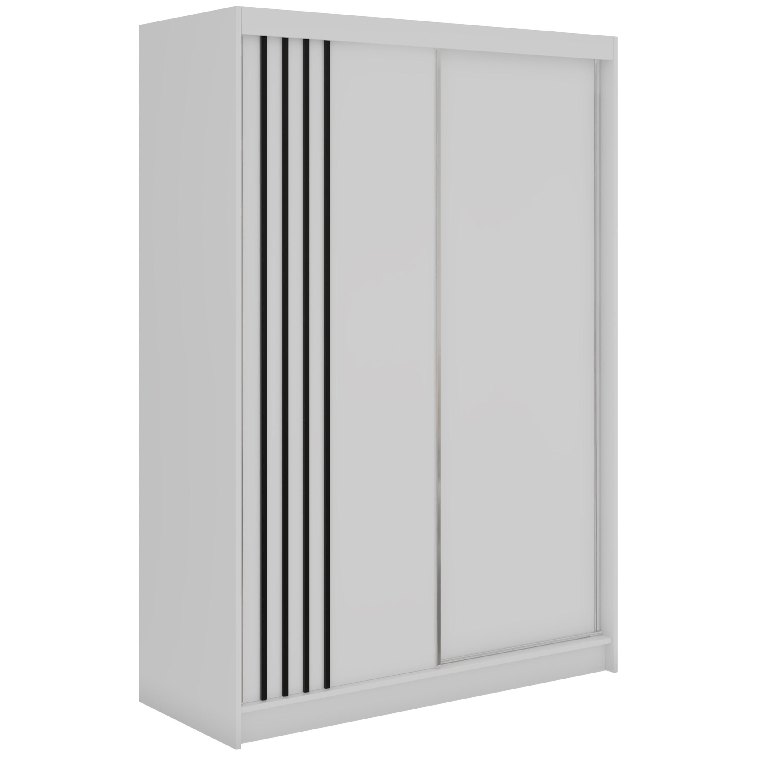 SCHWEBETÜRENSCHRANK mit Lamellen NAURU - 150 - Weiß und Schwarz - Schwarz/Alufarben, Holzwerkstoff/Metall (150/216/61cm) - MKS