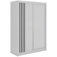 SCHWEBETÜRENSCHRANK mit Lamellen NAURU - 150 - Weiß und Schwarz - Schwarz/Alufarben, Holzwerkstoff/Metall (150/216/61cm) - MKS