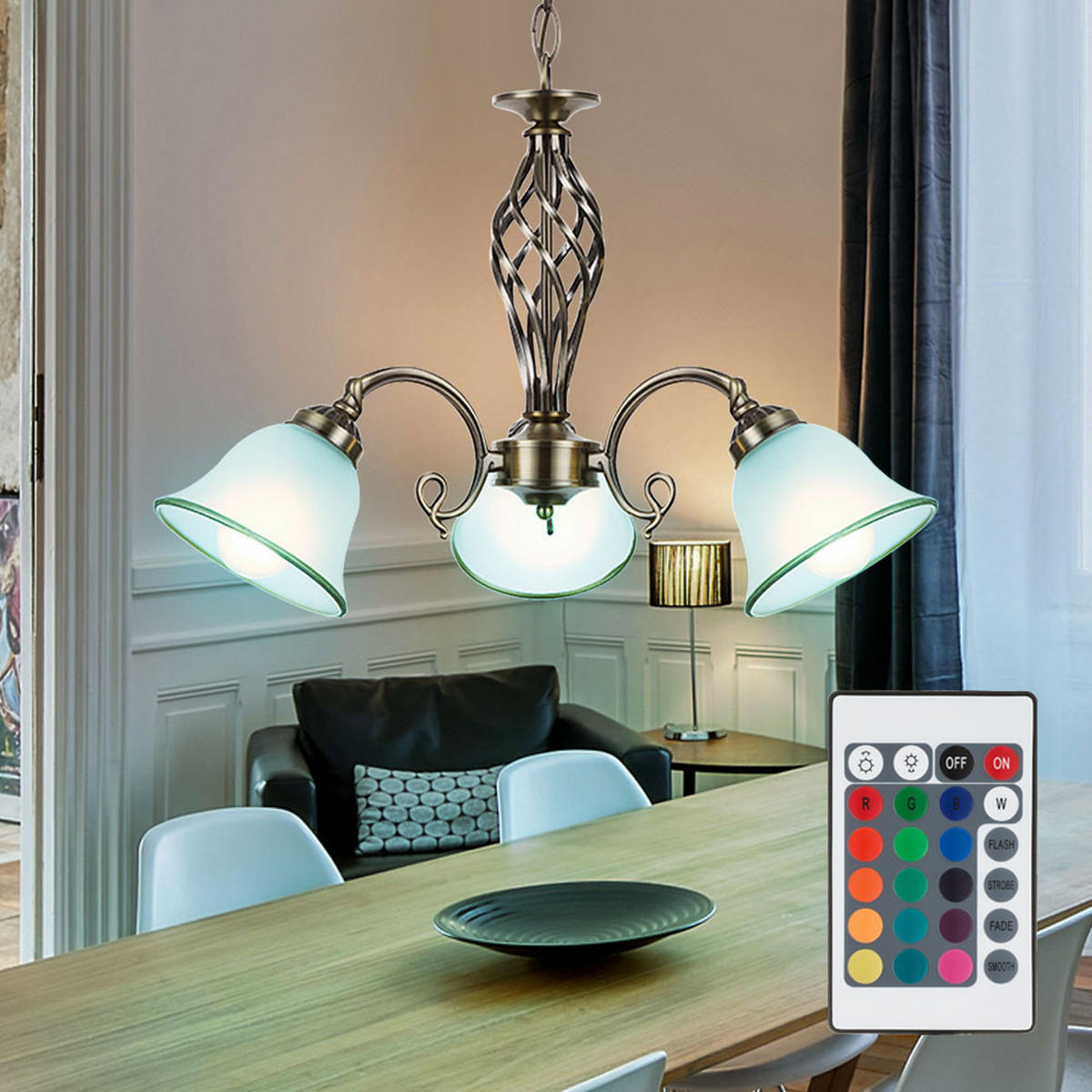 LED HÄNGELEUCHTE Metall Messing satiniert - Messingfarben, Glas (60/60/120cm) - Globo Lighting