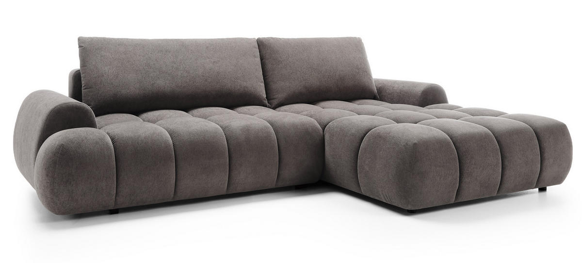 ECKSOFA 280 cm Valerio mit Bettkasten, 280 cm, Rechts, Schlaffunktion, Grau - Grau, Holz (177/280cm) - Emporius