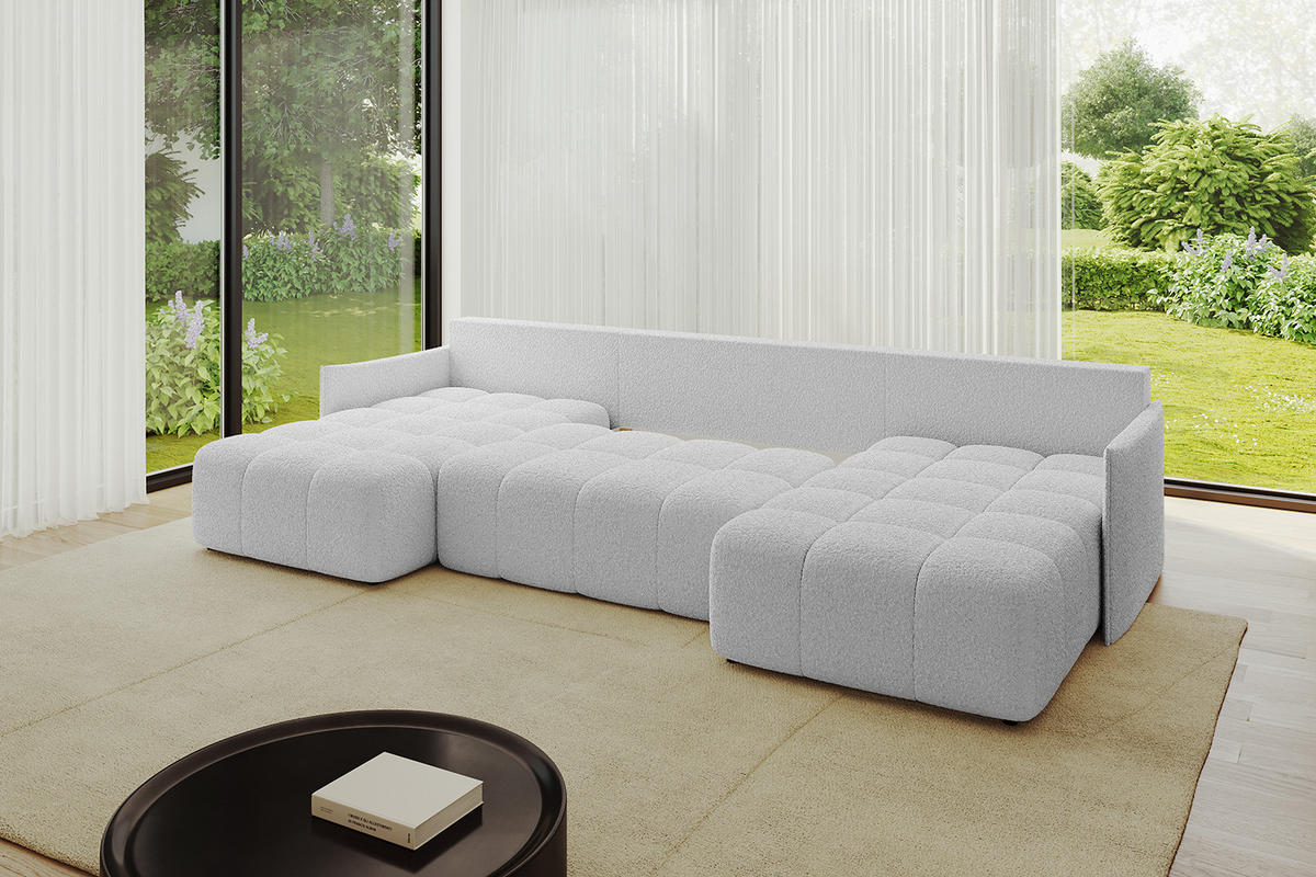 WOHNLANDSCHAFT LONLI-U 355x189x68 Hellgrau Bouclé - Hellgrau, Holzwerkstoff/Kunststoff (355/68/189cm) - ALTDECOR