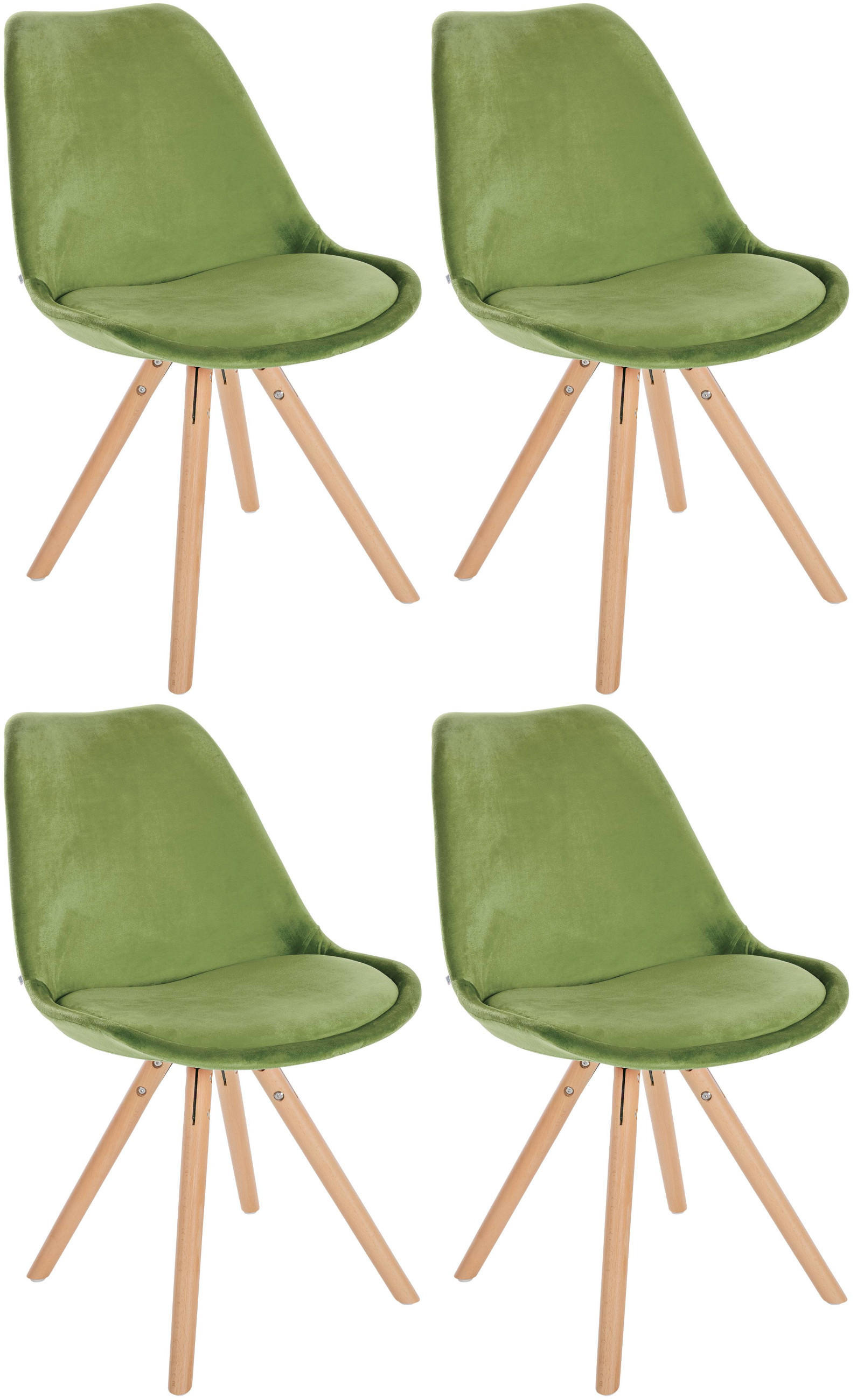 STUHL 4er Set Samt hellgrün - Eukalyptusholzfarben/Hellgrün, Holz/Textil (48/81/54cm) - CLP