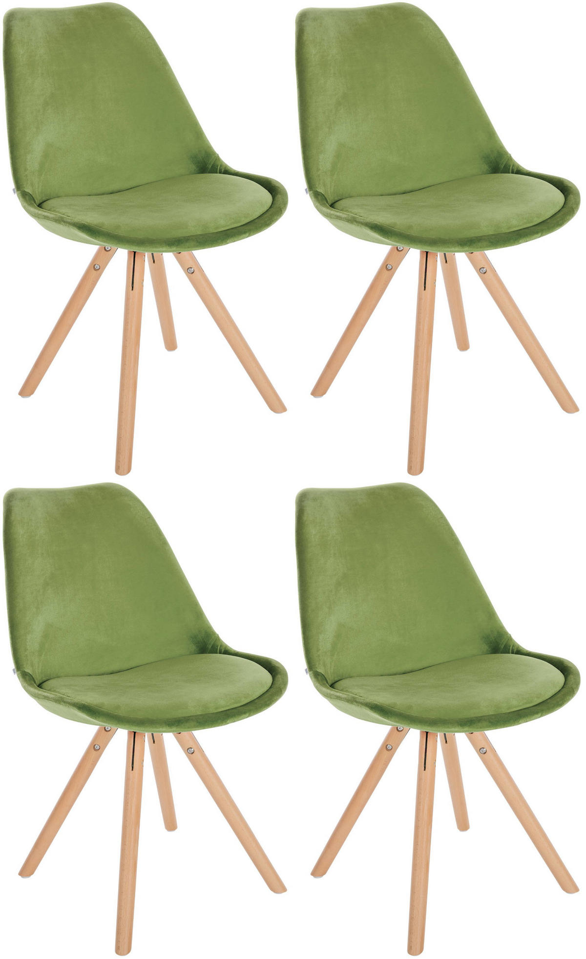 STUHL 4er Set Samt hellgrün - Eukalyptusholzfarben/Hellgrün, Holz/Textil (48/81/54cm) - CLP