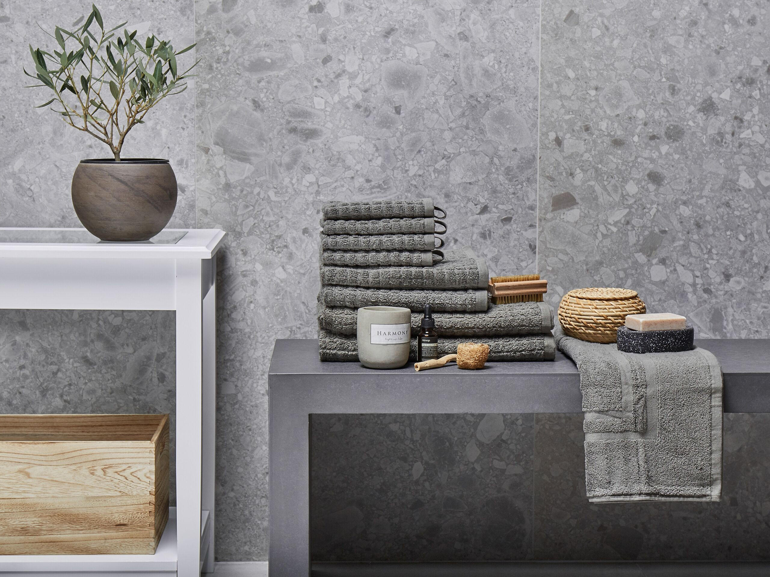 FROTTIERSET 9-teilig Grau Atai - Grau, Textil (70/140cm) - Beliani