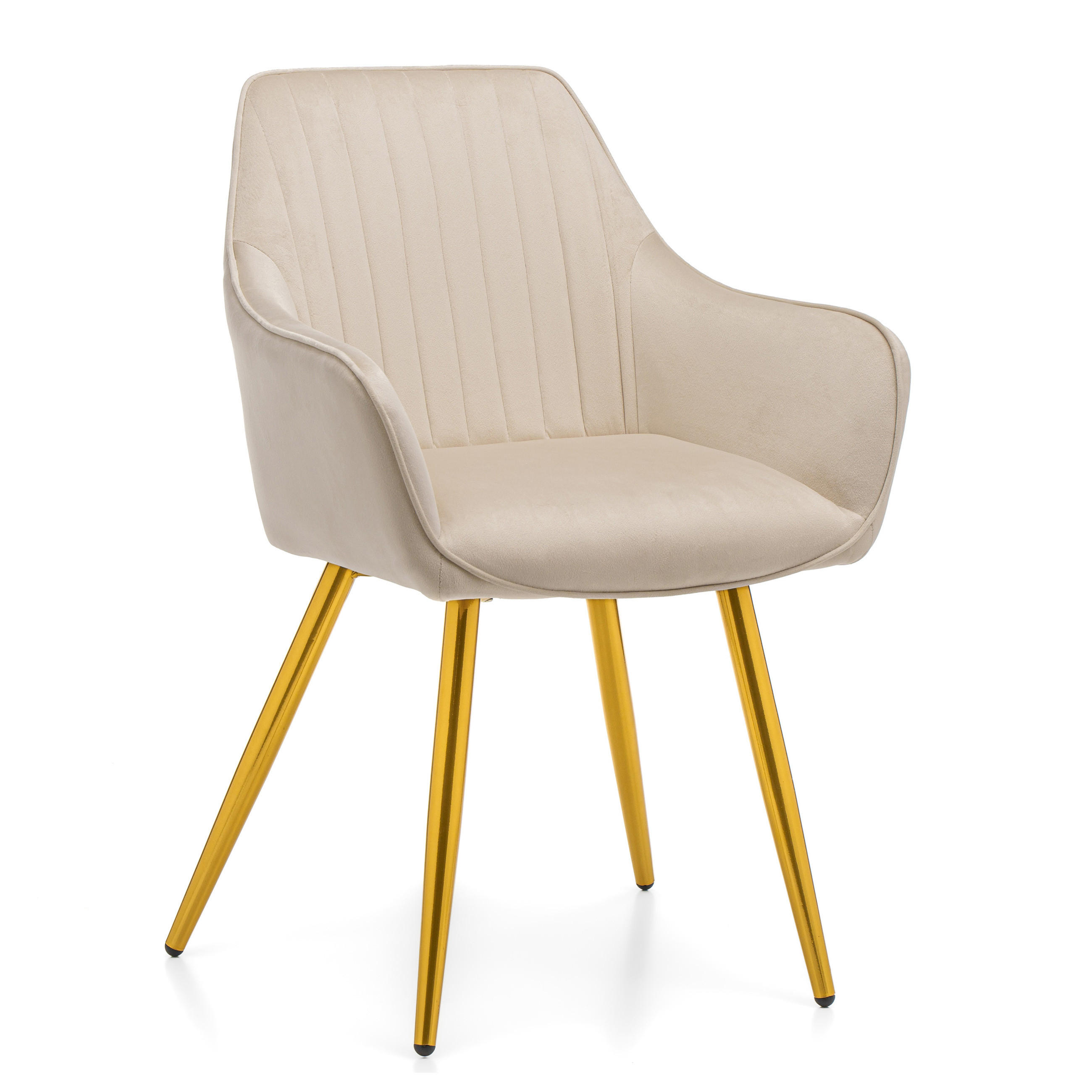 STUHL PASSO gepolstert mit Steppung - beige goldene Beine - Samt Velours - Ecru/Beige, Textil/Metall (58/87/60cm) - NEW HOME