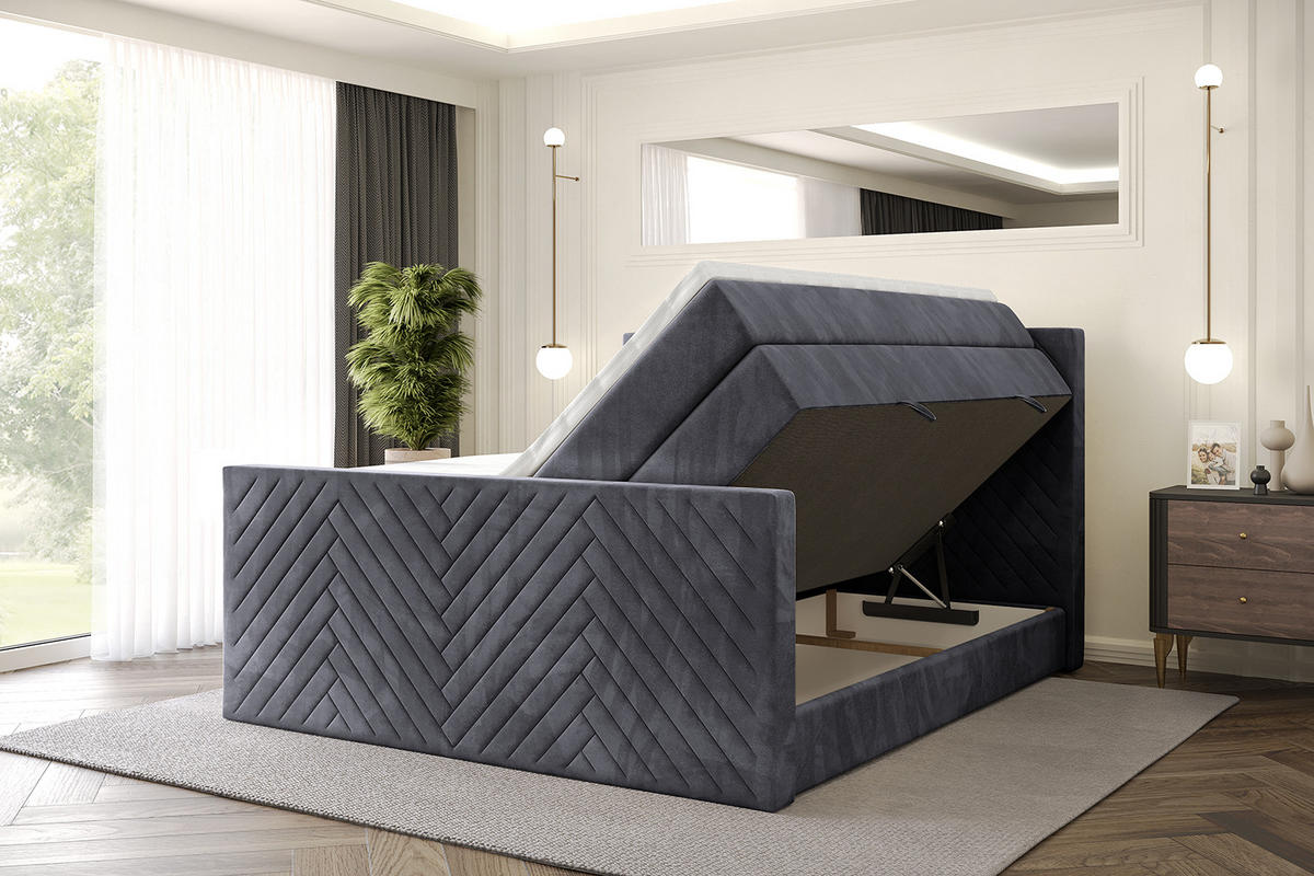 BOXSPRINGBETT mit Matratze und Lattenrost - VEXA-Z KING-160x200 - Dunkelgrau Casablanca - Dunkelgrau, Holzwerkstoff (160/200cm) - ALTDECOR