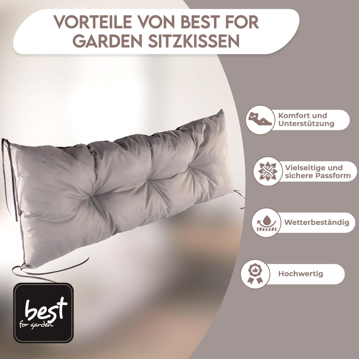 SITZKISSEN mit Rückenteil für 2 Personen Bankauflage KOMPLETT (180x60x50 cm, Braun) - Braun, Naturmaterialien (180/50/60cm) - Best for Kids