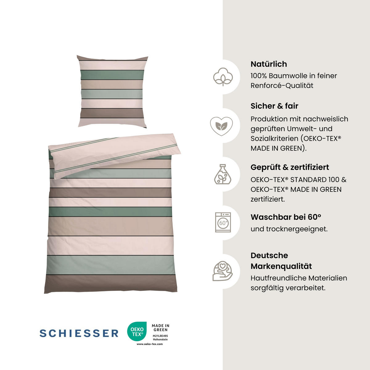 BETTWÄSCHESET Knut - Renforcé - 2-teilig - 135 x 200 cm - Mint - Mintgrün, Textil (135/200cm) - SCHIESSER