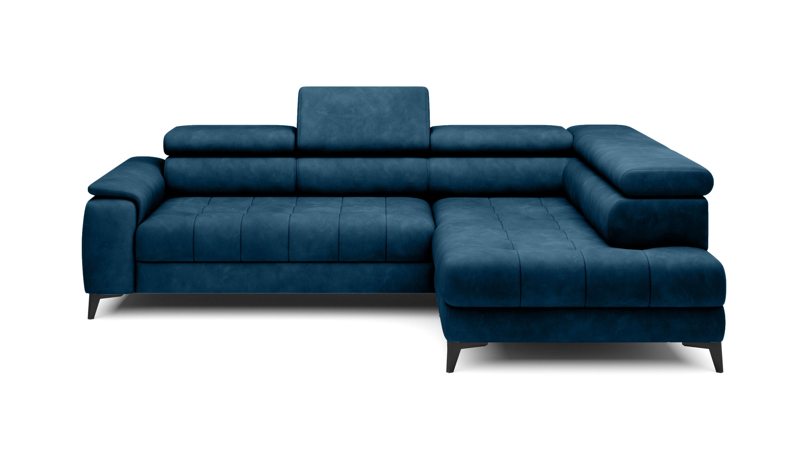ECKSOFA CHIVAS Freistehend , Schlaffunktion, 278×197×76/98 cm, Stoff - Element, Königsblau, Rechts Seite - Schwarz/Dunkelblau, Holz/Textil (197/278cm) - DomoHome