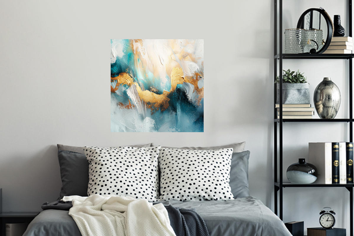 WANDTATTOO Abstrakt - Kunst - Gold - Blau 50x50 cm - Petrol, Kunststoff (50/50/0.1cm) - MuchoWow