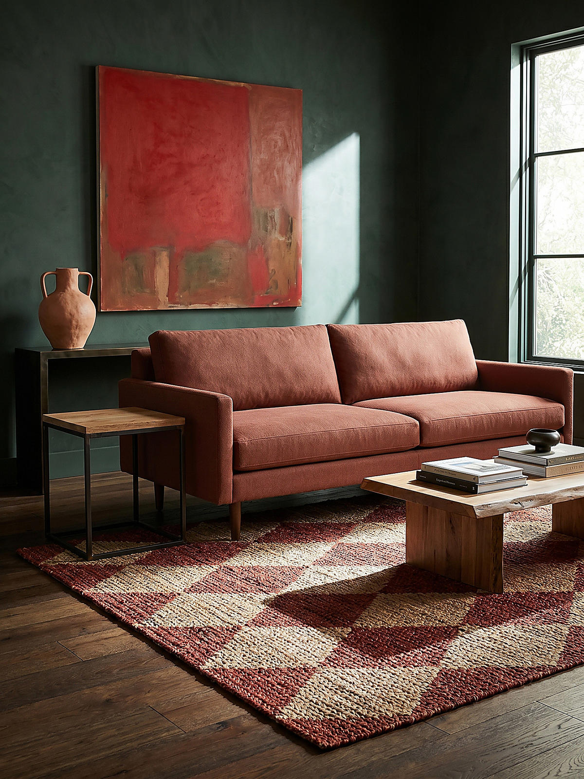 JUTETEPPICH BAIN, mit Rautenmuster, Terrakotta, 120 x 170 cm - Rot, Textil (120/170cm) - KADIMA DESIGN