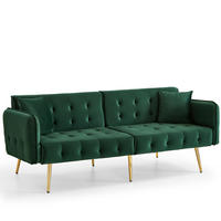 SOFABETT 2-in-1 215 x 81,5 cm Velours Green - Grün, Kunststoff (178/70/82cm) - Meubliv