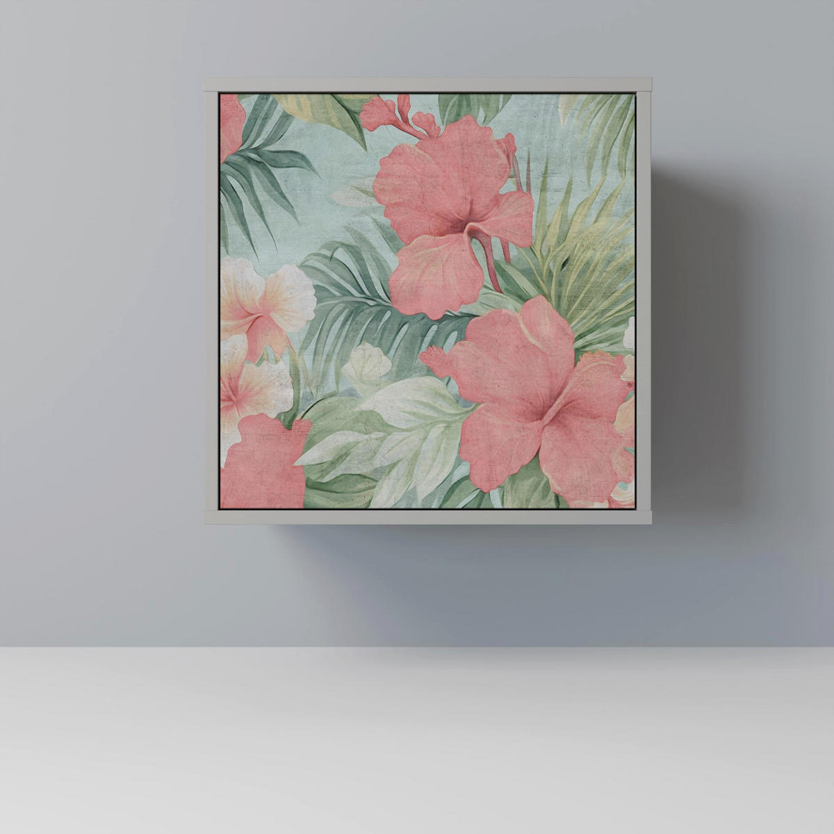 SIDEBOARD HAWAIIAN SPIRIT, Grau, 57,5x42x72,5 cm, Schwarze Metallfüße - Multicolor/Schwarz, Holzwerkstoff/Metall (57.5/72.5/42cm) - SpaceRebels