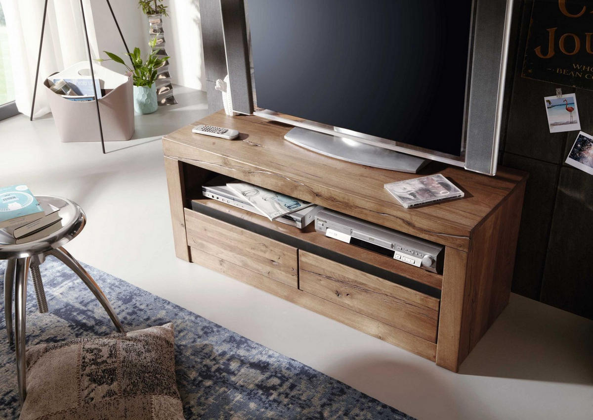 TV-BOARD Wild-/Zerreiche 115x42x49 Tabacco brown geölt MONTREUX #303 - Braun, Holz (42/49/115cm) - Massivmoebel24