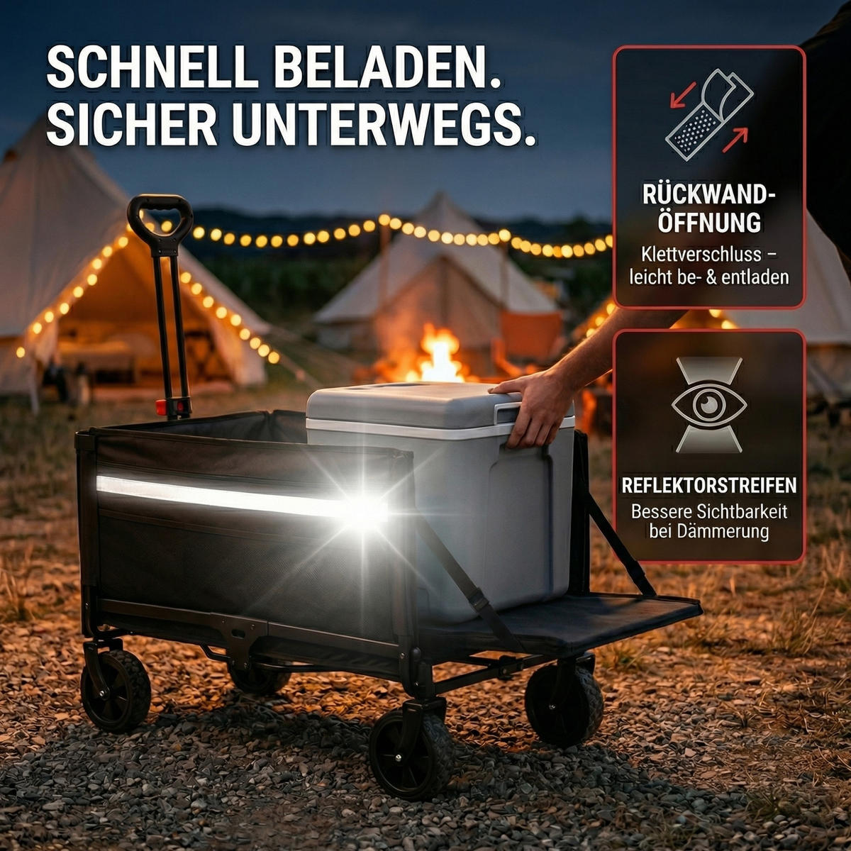 BOLLERWAGEN faltbar 120L - Schwarz, Kunststoff (47/94/86cm) - Albatros
