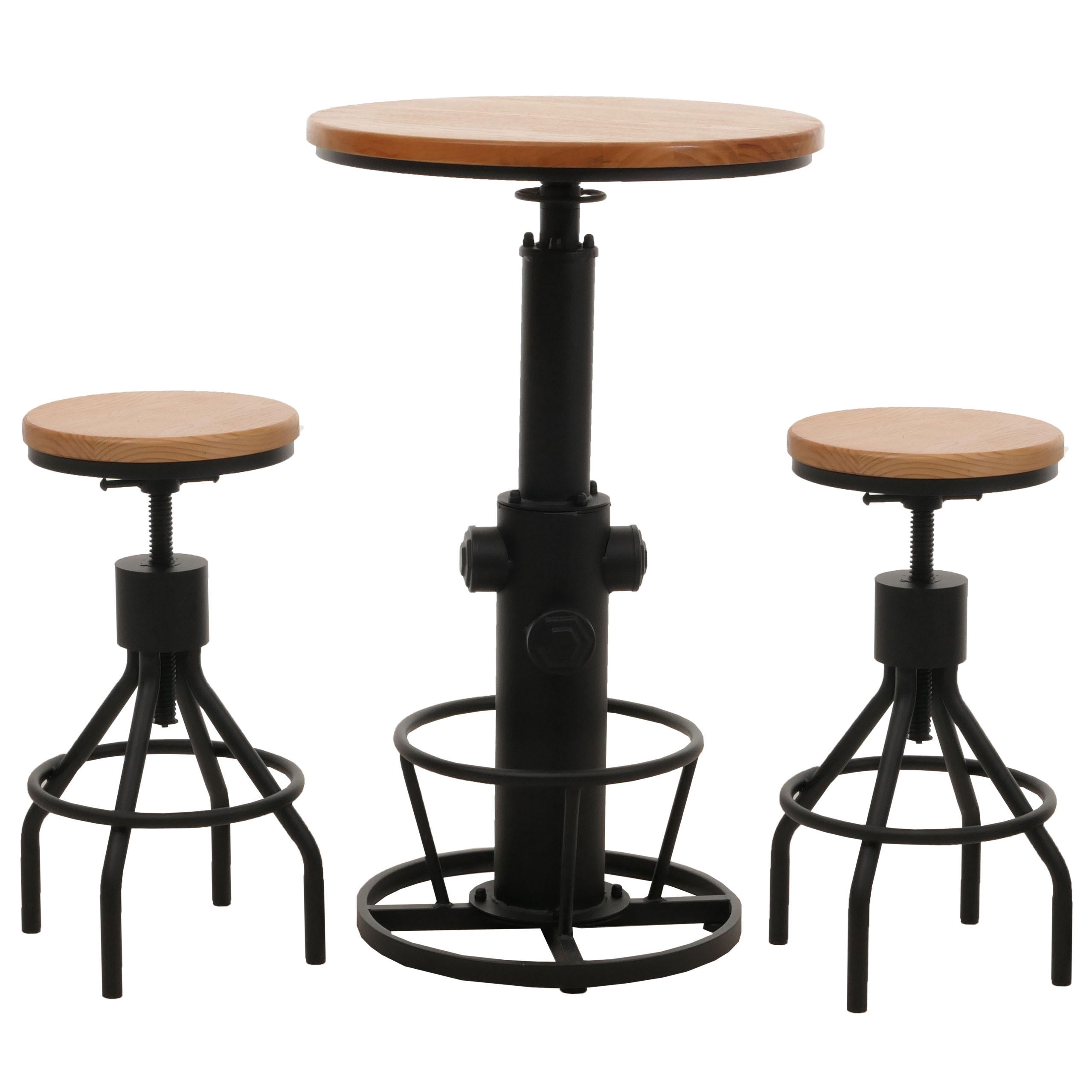 SET BARTISCH + BARHOCKER Kiefer Dekor 3er-Set - Kieferfarben, Holz (61/123/61cm) - MCW