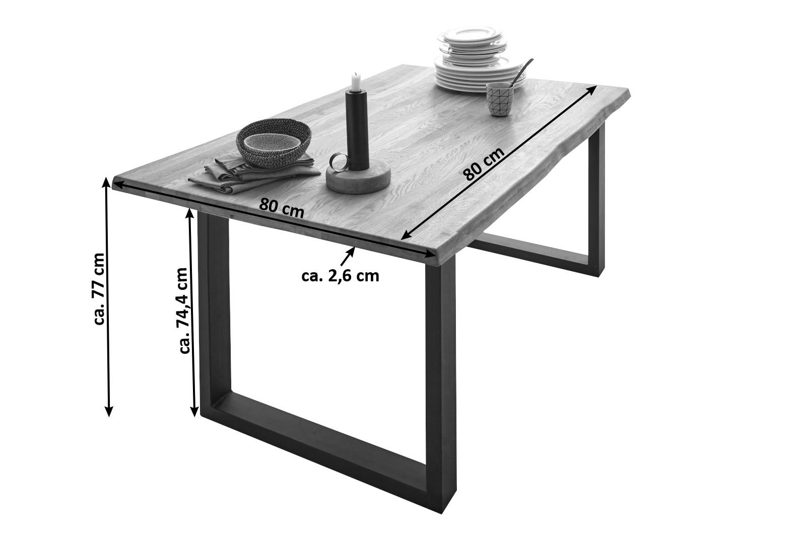 ESSTISCH Baumkante massiv Wildeiche schwarz SESSA 80 cm - Beige/Schwarz, Holz/Metall (80/80/77cm) - SAM