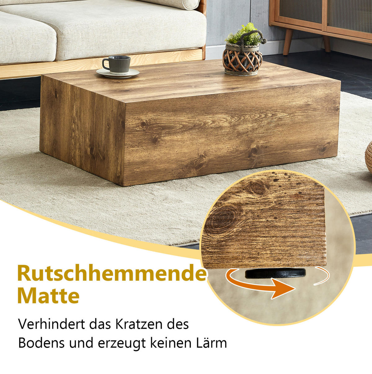 COUCHTISCH 90/50/30 cm in Holzoptik aus MDF–rechteckig, ohne Montage - Kieferfarben, Holzwerkstoff (90/50/30cm) - Flora Grace