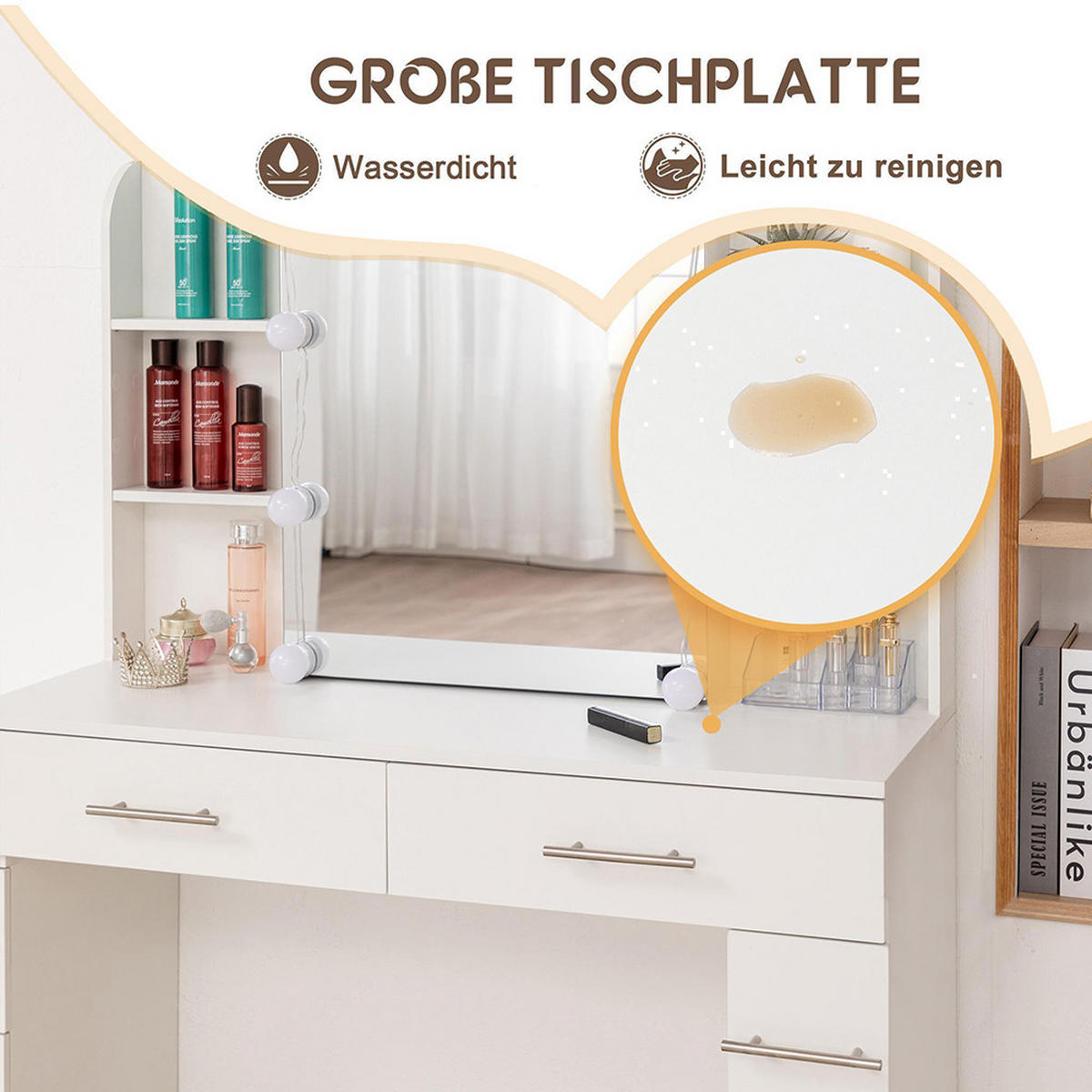 SCHMINKTISCH L100 x B40.5 x H136cm,Weiß - Weiß, Holz (40.5/136/100cm) - KOMHTOM