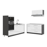KÜCHENZEILE Fame-Line, Weiß Hochglanz/Anthrazit, 340 cm, AP Marmor - Weiß Hochglanz/Anthrazit, Holzwerkstoff (340/153.6/60cm) - Vicco