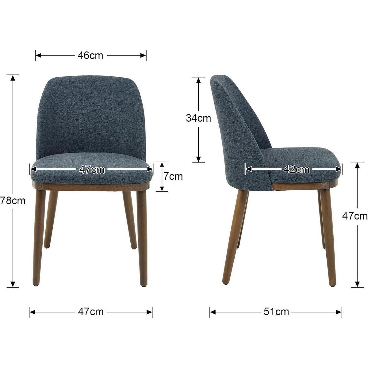ESSZIMMERSTUHL 4er Set Leinen Blau Holzbeine - Blau, Textil (47/78/51cm)