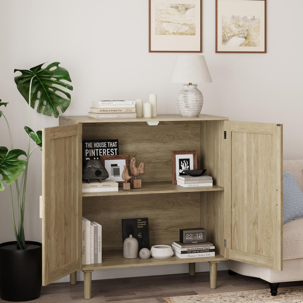 SIDEBOARD 80/40/88 cm natur aus MDF mit Rattanfronten und 2 Türen - Naturfarben, Holzwerkstoff (80/88/40cm) - OKWISH