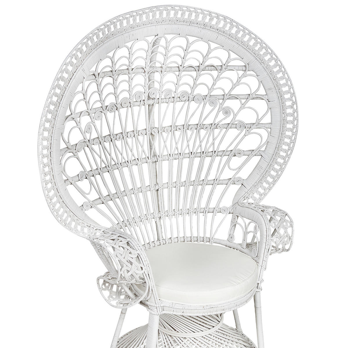 PFAUENSESSEL Rattan/Baumwolle weiß Emmanuelle - Weiß, Naturmaterialien/Textil (120/150/50cm) - Beliani