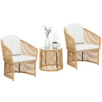 BISTRO-SET DE-06757 3-teilig, runder Glastisch & Kissen Cremeweiß - Creme, Kunststoff/Metall - ComfortXL
