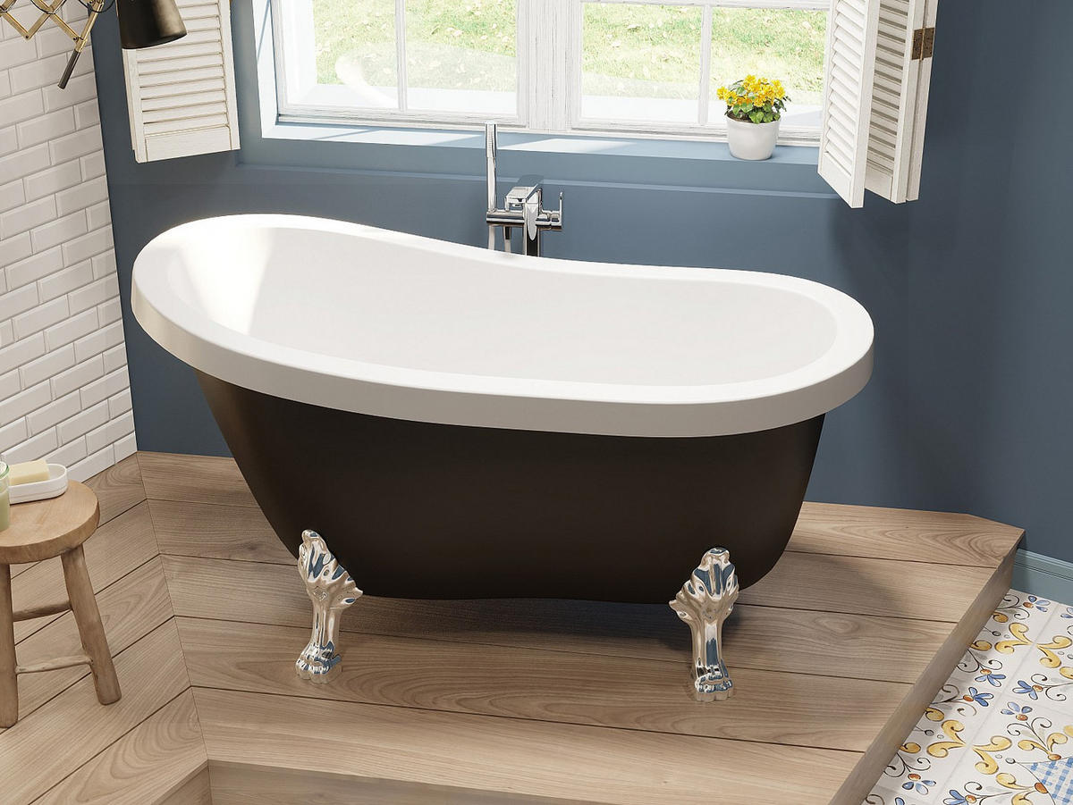 FREISTEHENDE Badewanne mit Füßen - 1 Person - acryl - schwarz Nisos - Schwarz, Kunststoff (145/77/74cm) - Vente-Unique