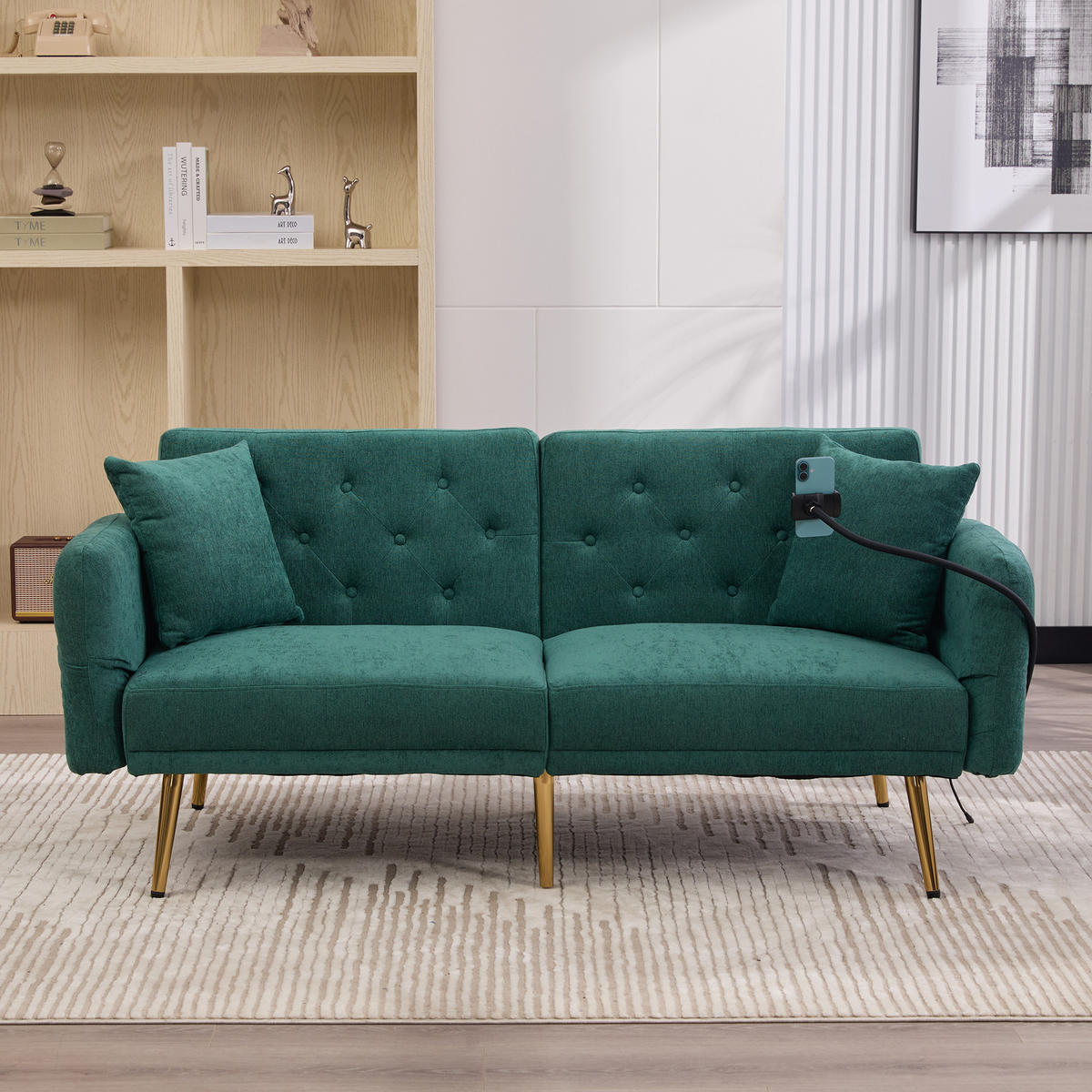 SCHLAFSOFA 2-Sitzer Chenille mit 3-fach verstellbarer Rückenlehne und USB-Anschluss Smaragdgrün 173/78/78 cm - Smaragdgrün, Textil (78/78/173cm)