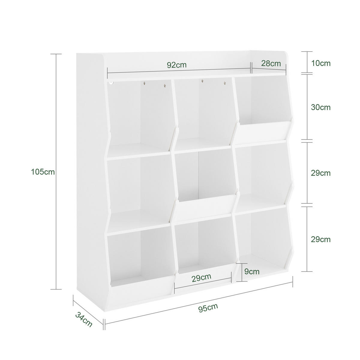 KINDERREGAL mit 9 offenen Fächern, 95x105x34cm, Weiß - Weiß, Holzwerkstoff (95/105/34cm) - SoBuy