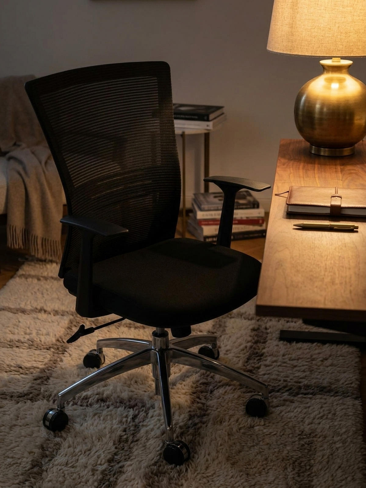 BÜROSTUHL Schwarz Netz drehbar mit verstellbarer Rückenlehne und Aluminiumfußkreuz bis 120 kg - Silberfarben/Schwarz, Textil (70/107/63cm) - KADIMA DESIGN
