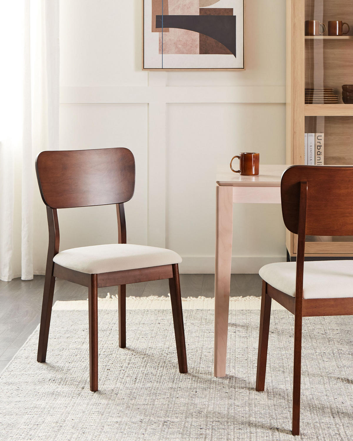 ESSZIMMERSTUHL 2er-Set Dunkler Holzfarbton Minier - Dunkelbraun/Beige, Holz (46/85/51cm) - Beliani