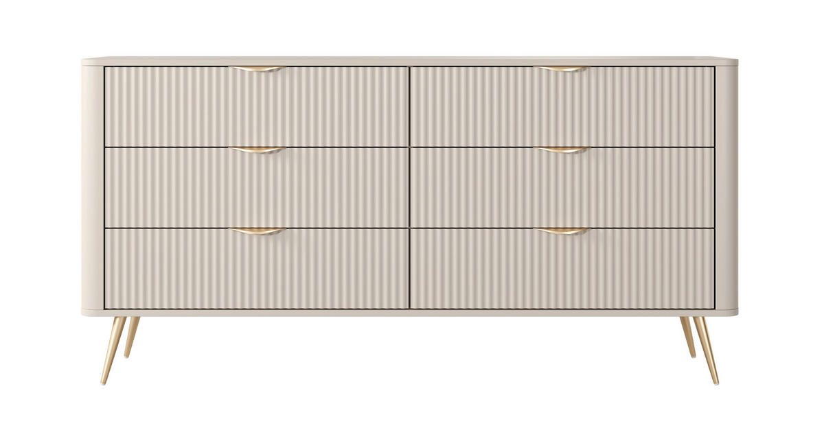 KOMMODE mit Schubladen Brando, 163 cm, Beige - Beige/Goldfarben, Holz/Metall (163/81/38cm) - Emporius