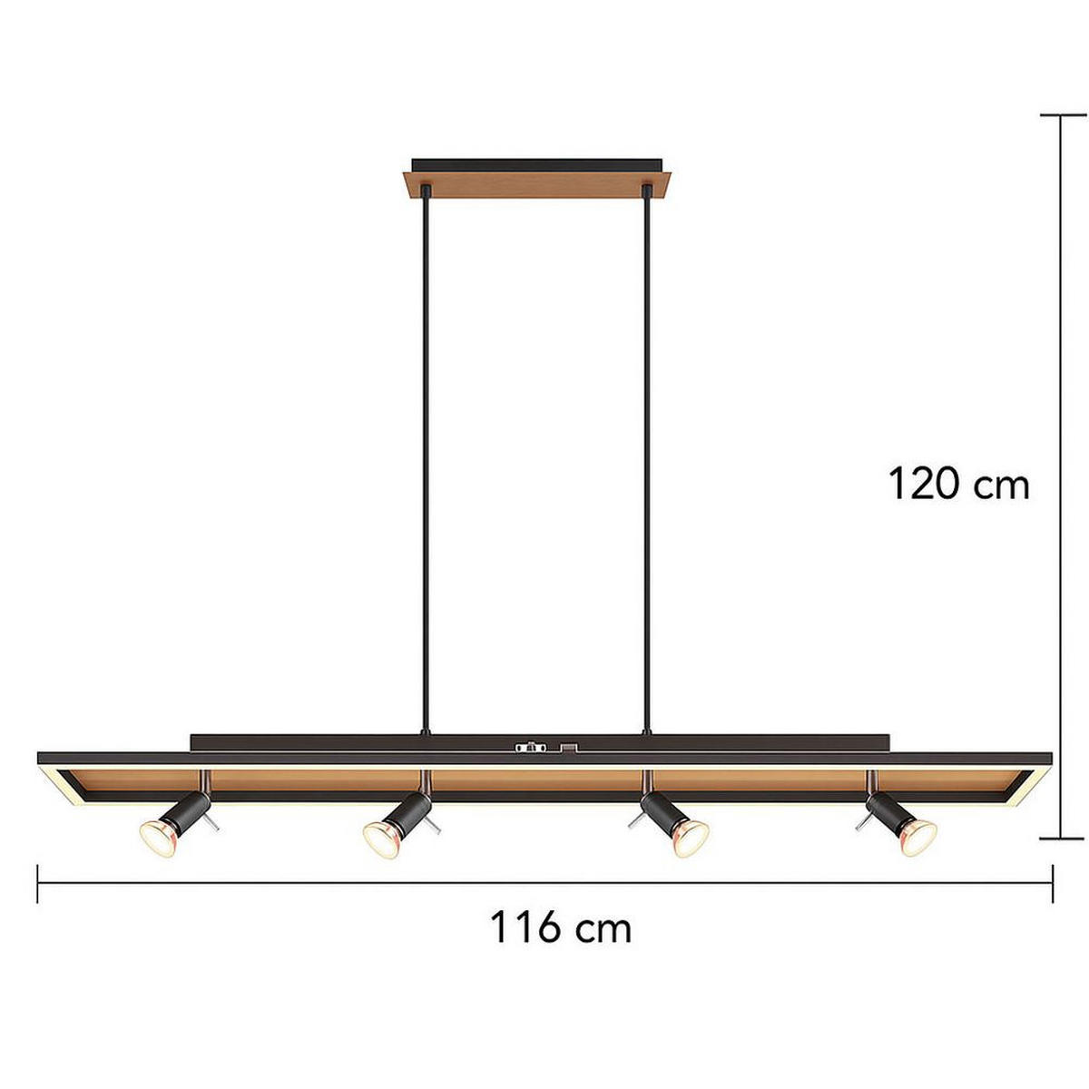 LED HÄNGELEUCHTE Metall Schwarz Holzoptik - Schwarz, Metall (116/12/120cm) - Globo Lighting