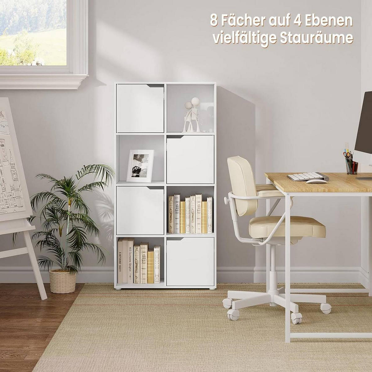BÜCHERREGAL mit 8 Fächern, 60x120x30 cm, Weiß - Weiß, Holzwerkstoff (60/120/30cm) - Woltu