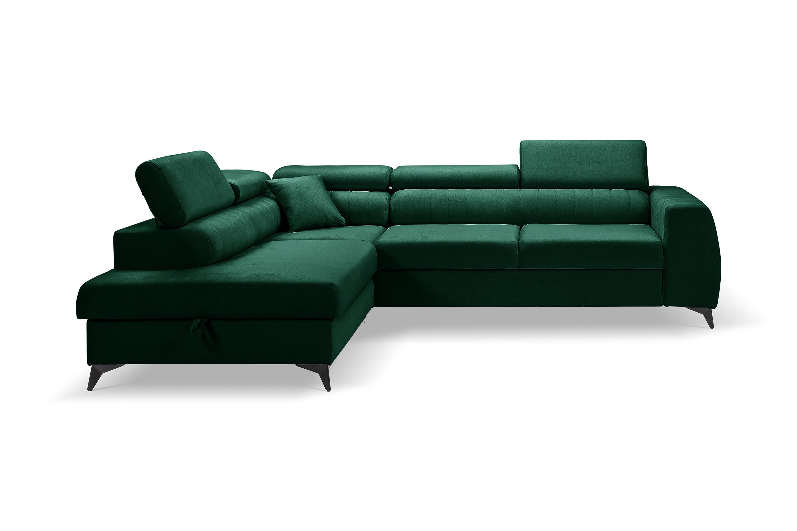 ECKSOFA PIERO L Links mit Schlaffunktion 195x125 Velours Dunkelgrün - Dunkelgrün/Schwarz, Holz/Textil (268/203cm) - Muffo
