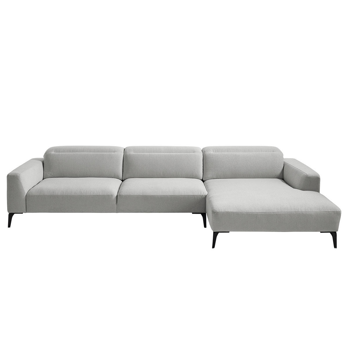 ECKSOFA mit Longchair - Hellgrau/Schwarz, Textil/Metall (328/180cm) - home24