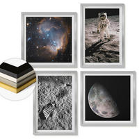 WANDBILDER 4er Set - 50x50 cm & 40x60 cm Silberner Rahmen - Astronautenfoto vom Mond - Silberfarben, Kunststoff (50/50cm) - ArtPrintCave