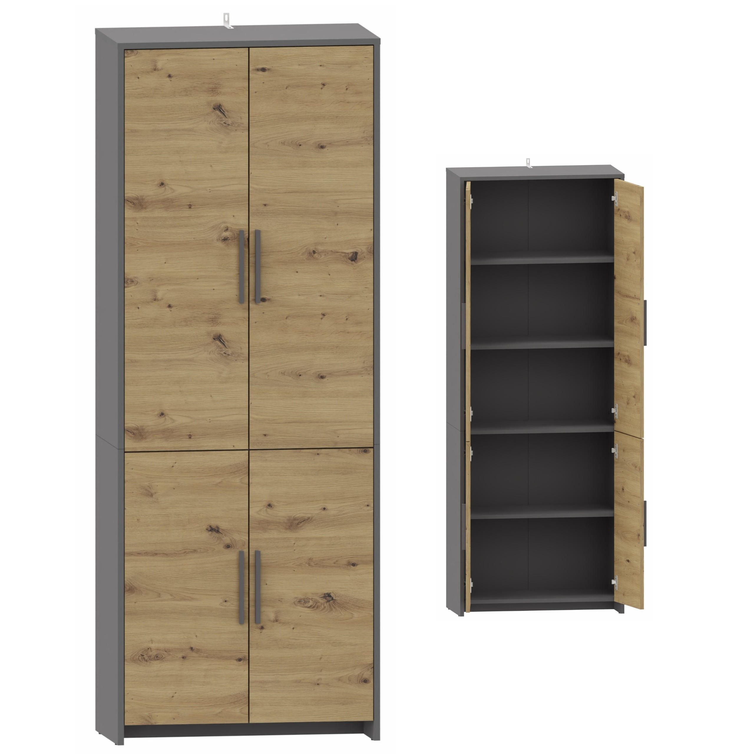 BÜCHERREGAL ALTIVO REG 70 4D Anthrazit Grau-Artisan Eiche 36/35,9/183,5 cm - Anthrazit/Eiche Artisan, Holzwerkstoff (68.8/183.5/35.9cm) - Matkam Möbel