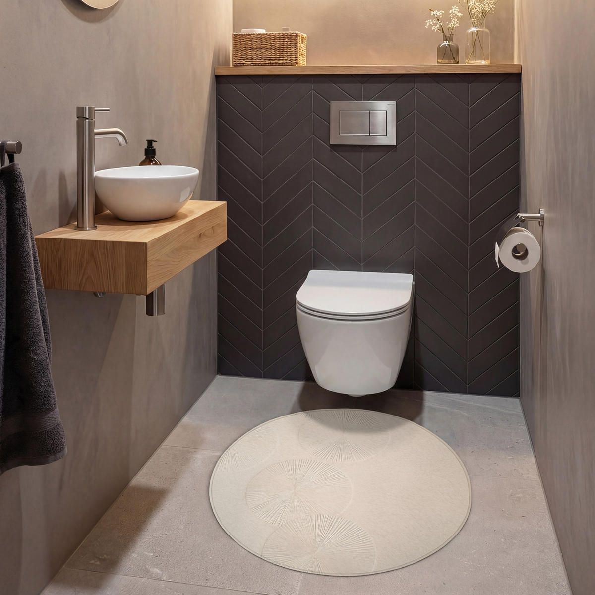 WC-VORLEGER Japandi - Beige - Modern Toilettenteppich 70x70 cm - Beige, Kunststoff/Textil (70/70cm) - OnlyWow
