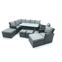 GARTENLOUNGE mit Ecksofa Polyrattan Dunkelgrau 12-Sitzer - Dunkelgrau/Grau, Glas/Kunststoff - Fimous