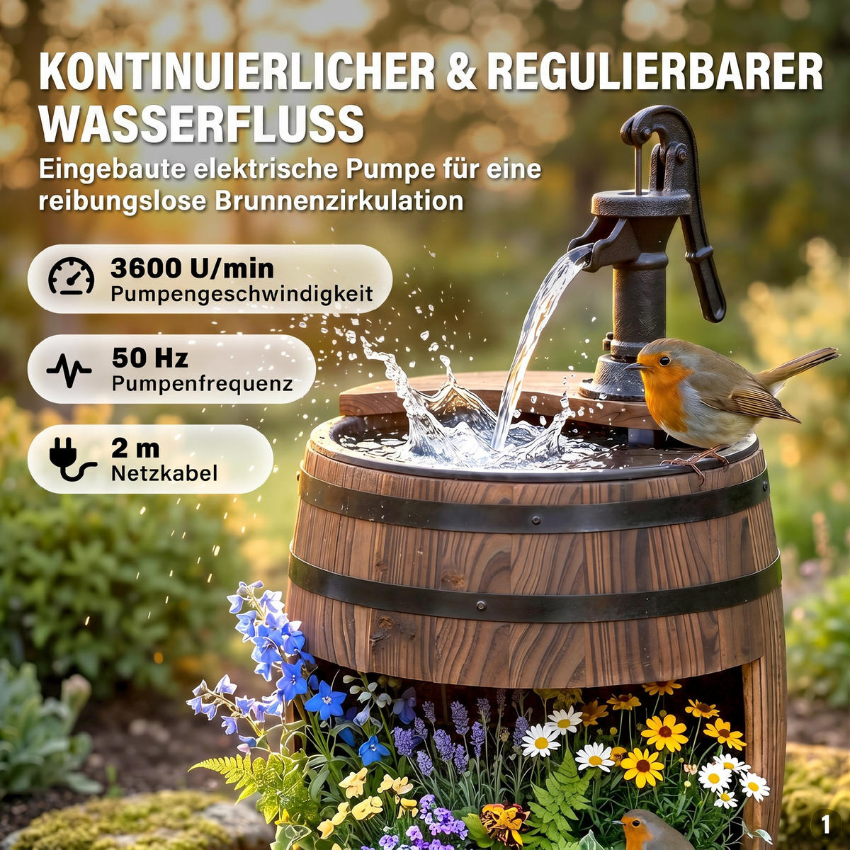 GARTENBRUNNEN, Tannenholz, Metall, Natur - Naturfarben, Holz/Metall (27/27/59cm) - Outsunny