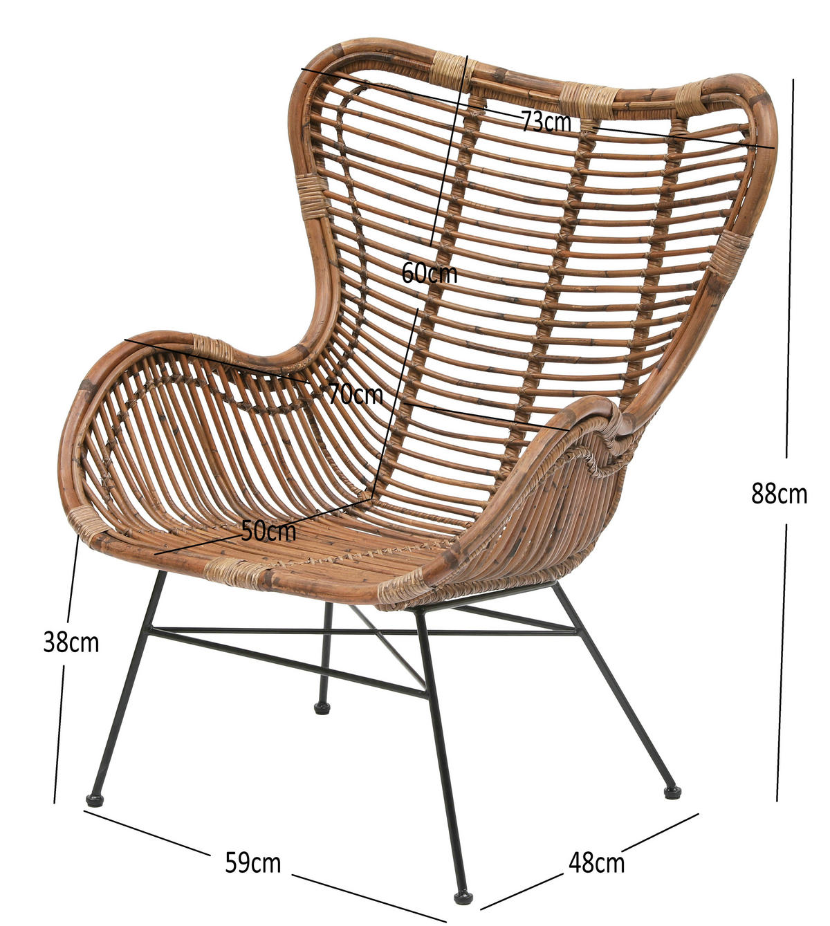 SESSEL Rattan Braun - Braun, Holz (73/88/50cm) - Nordlys