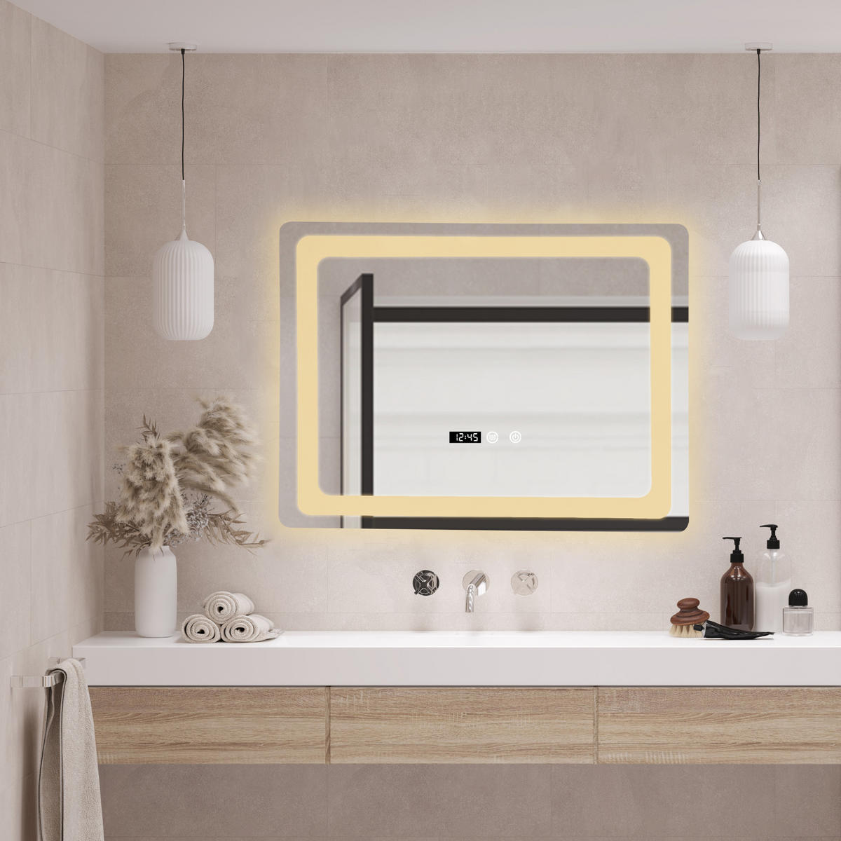 BADEZIMMERSPIEGEL Casoli - Silberfarben, Glas/Metall (90/60/3.5cm) - pro.tec