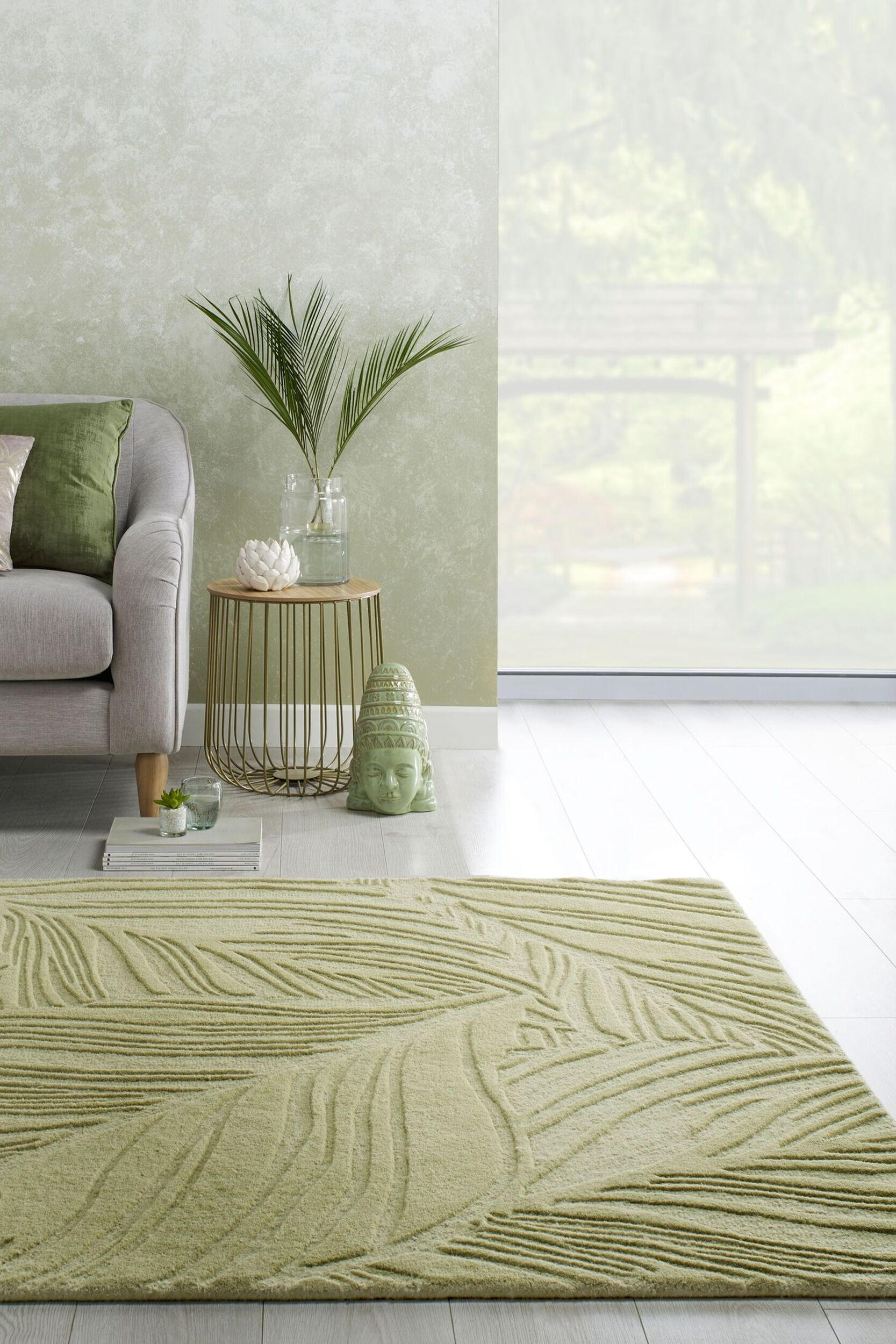 WOLLTEPPICH Blatt-Design, handgetuftet LEVEN LEE, Grün-Beige 160x230 cm - Grün, Textil (160/230cm) - KADIMA DESIGN